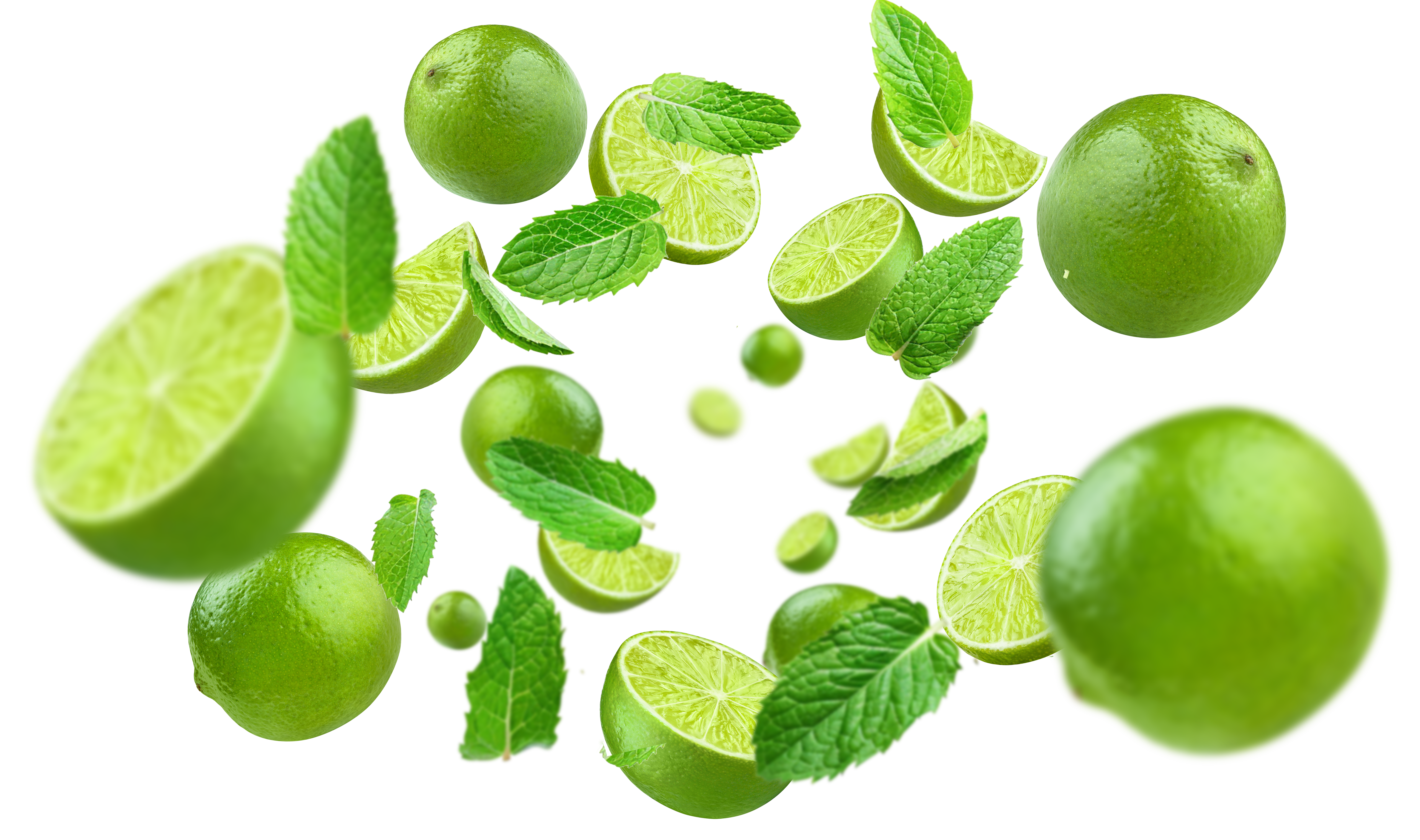 lime and mint falling together